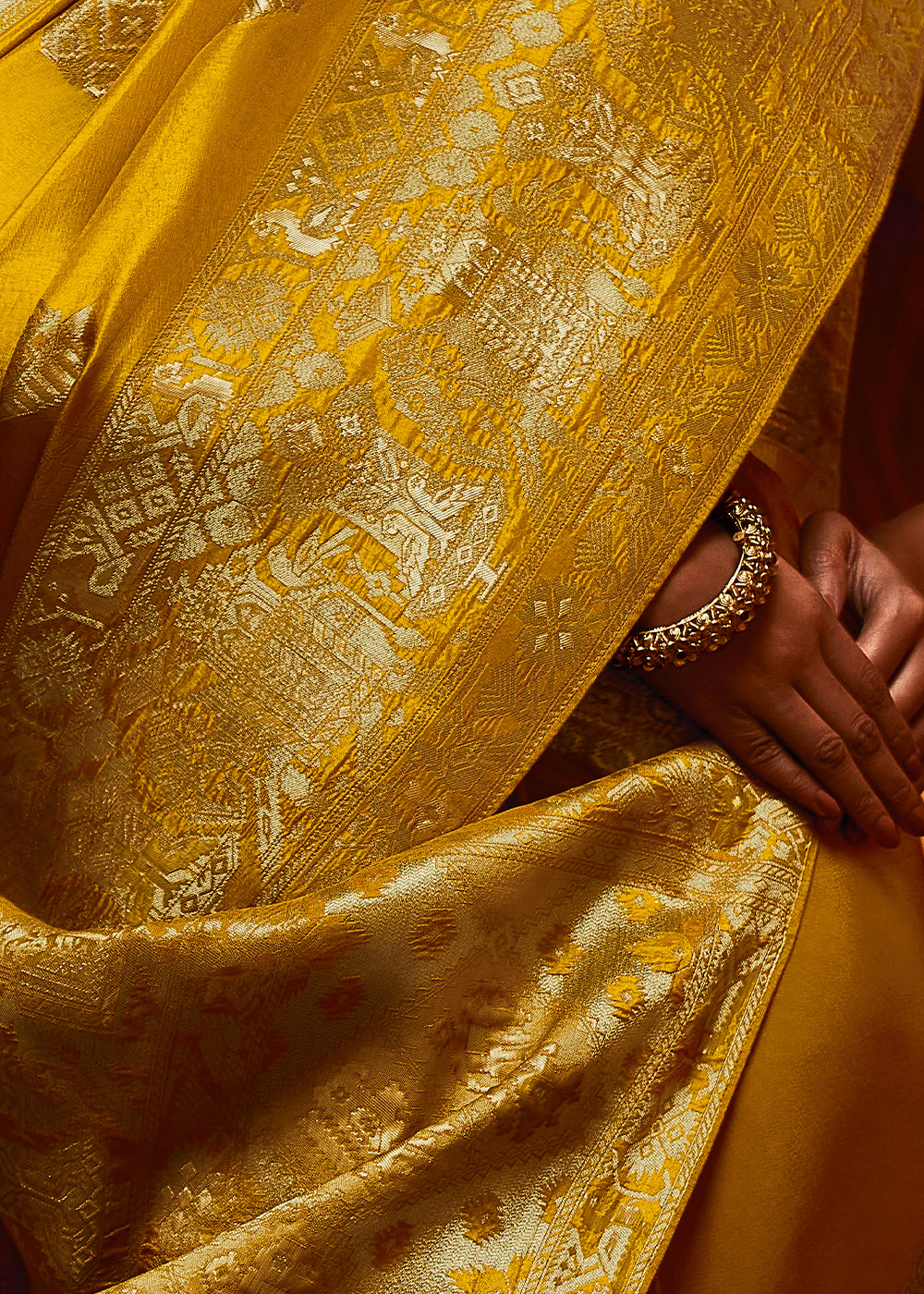 Yellow Color Pure Viscos Woven Silk Saree