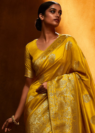 Yellow Color Pure Viscos Woven Silk Saree