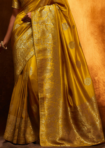 Yellow Color Pure Viscos Woven Silk Saree