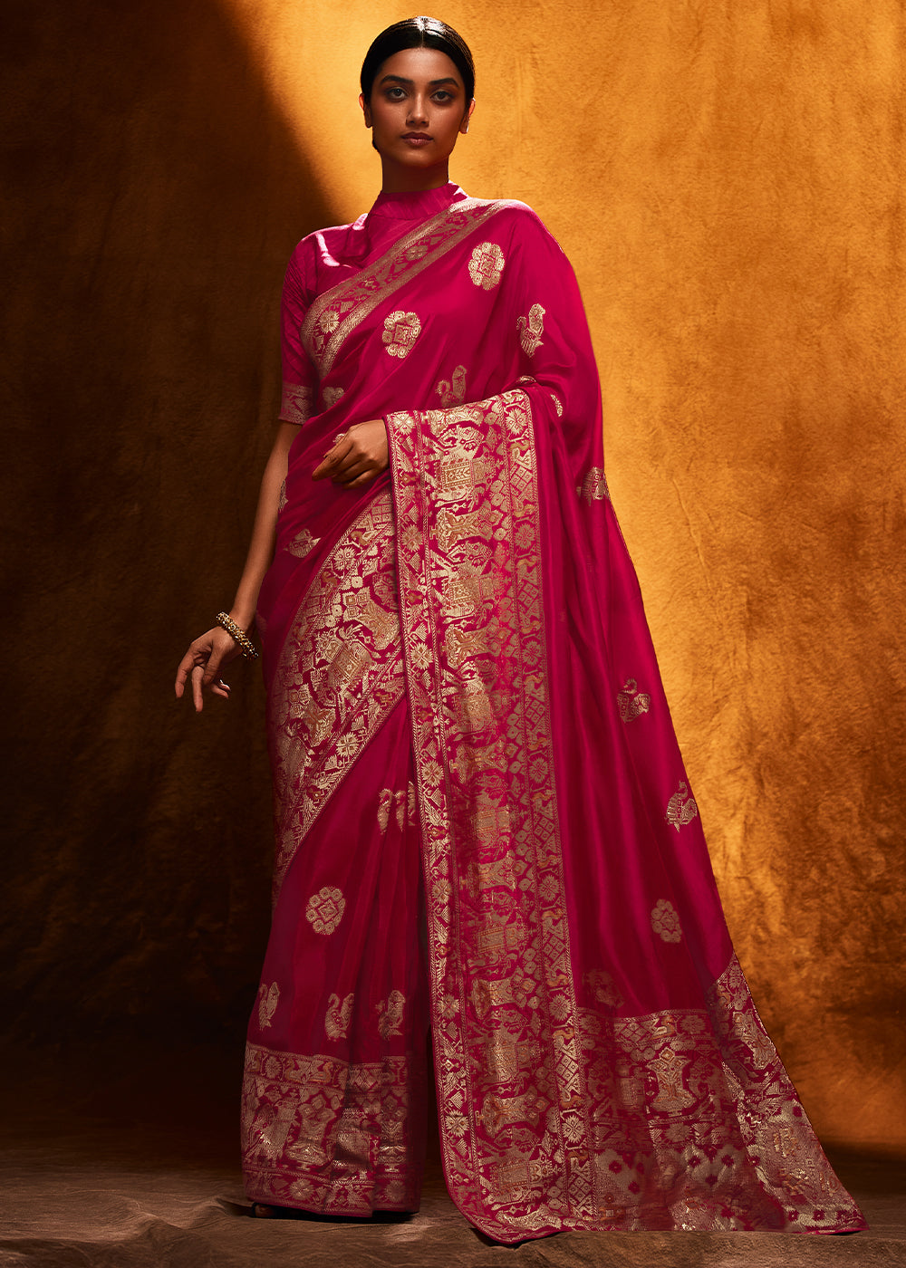 Pink Color Pure Viscos Woven Silk Saree