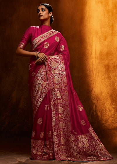 Pink Color Pure Viscos Woven Silk Saree