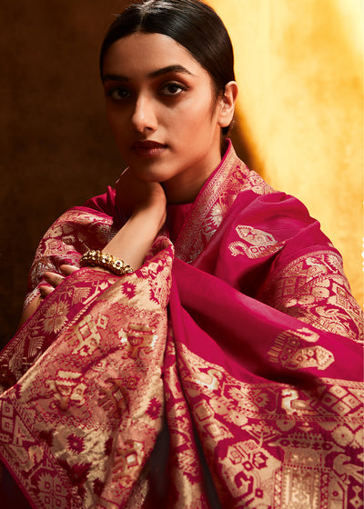 Pink Color Pure Viscos Woven Silk Saree