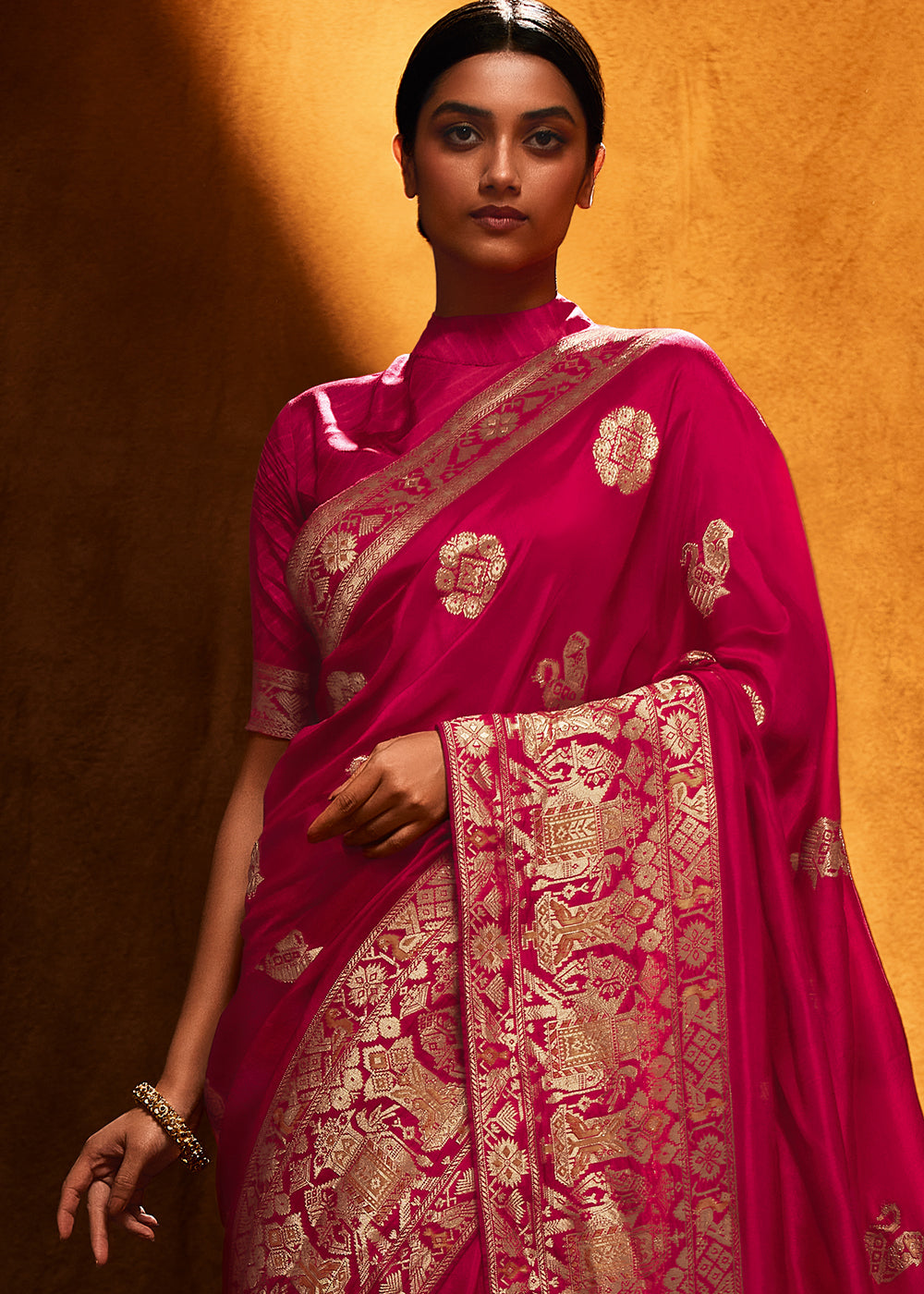 Pink Color Pure Viscos Woven Silk Saree