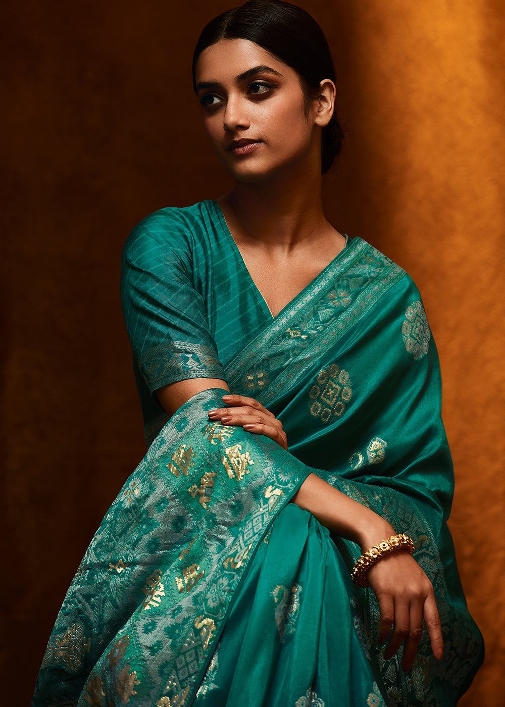 Teal-Blue Color Pure Viscos Woven Silk Saree