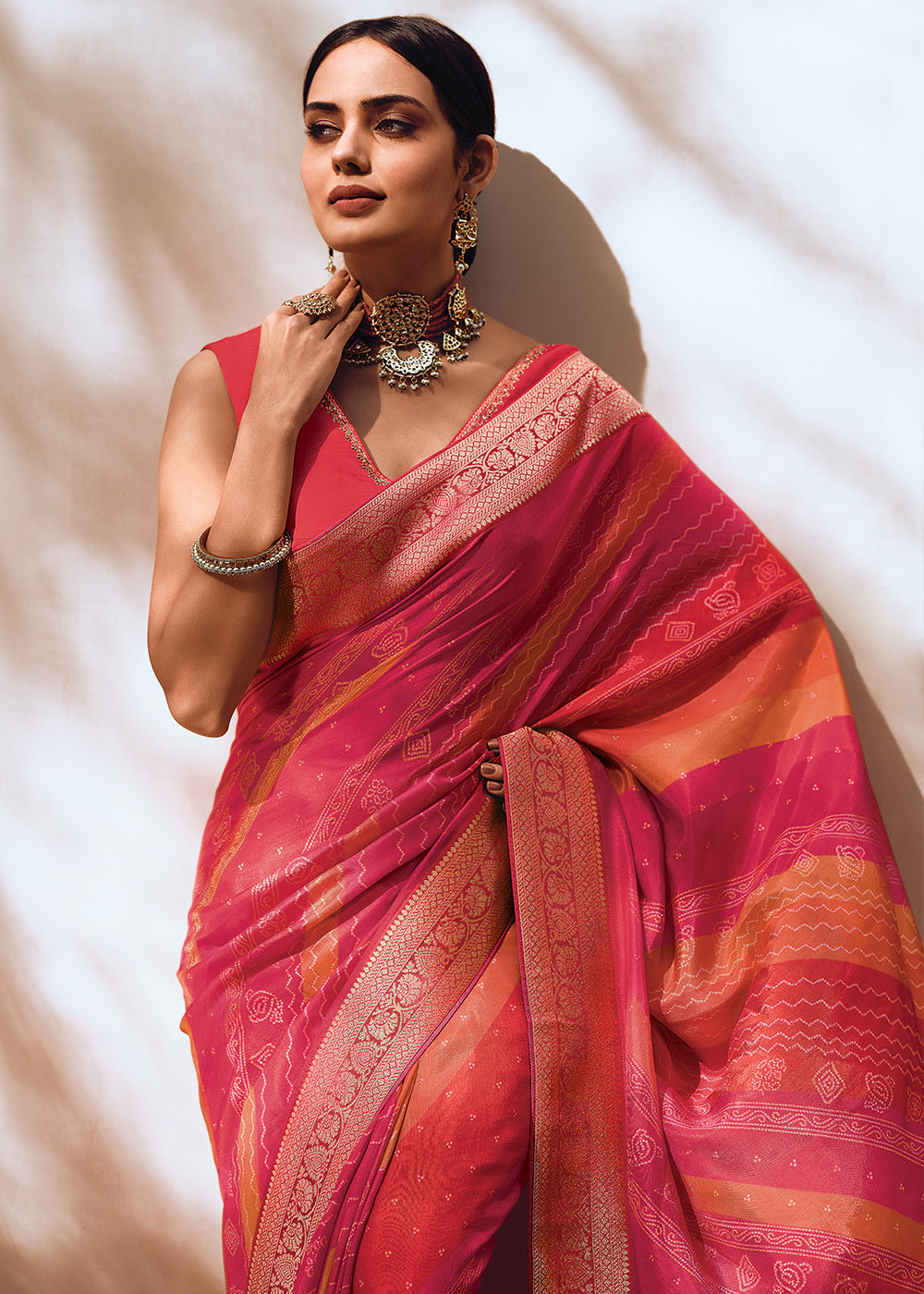 Pink Color Pure Viscos Woven Bandhani Print Saree