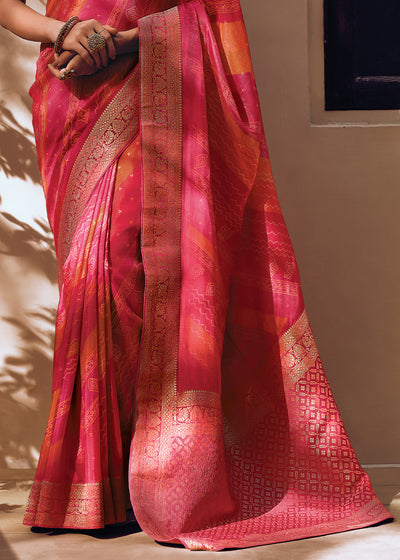 Pink Color Pure Viscos Woven Bandhani Print Saree