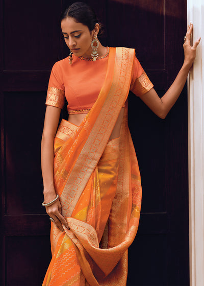 Orange-Yellow Color Pure Viscos Woven Bandhani Print Saree