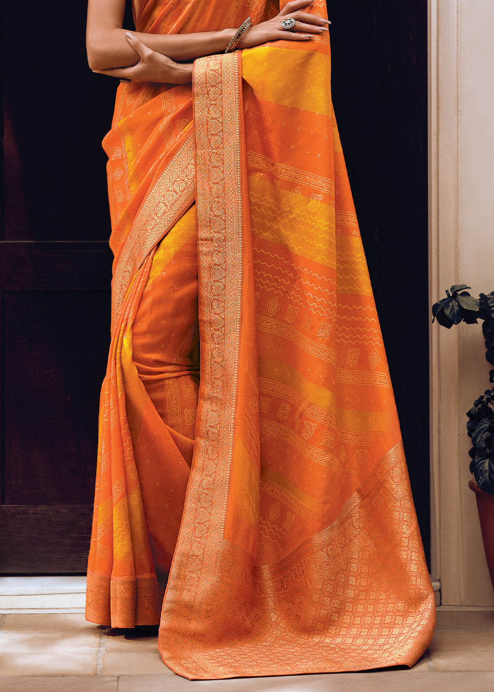 Orange-Yellow Color Pure Viscos Woven Bandhani Print Saree