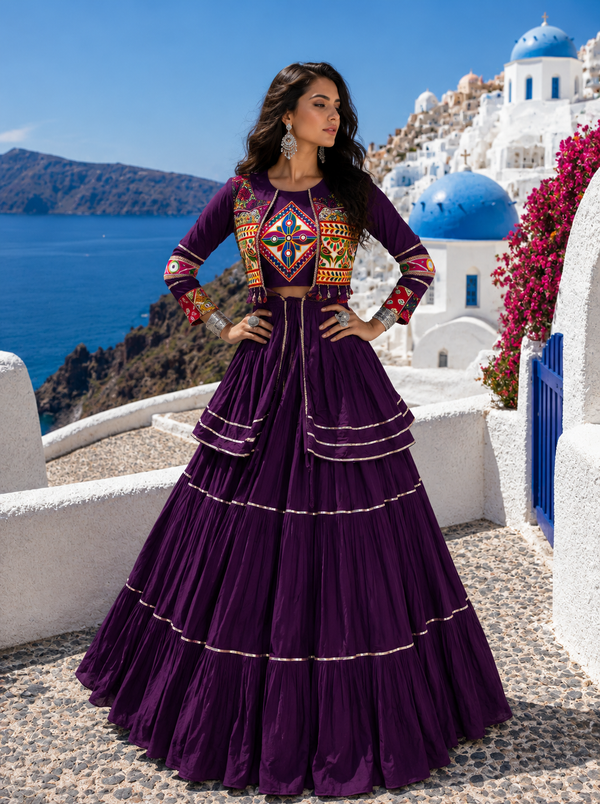 Purple color Navratri Designer Ready To Wear Lehenga Set houseofpanchhi