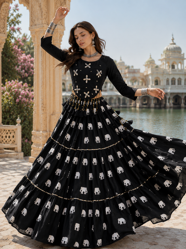 Black color Navratri Designer Ready To Wear Lehenga Choli houseofpanchhi