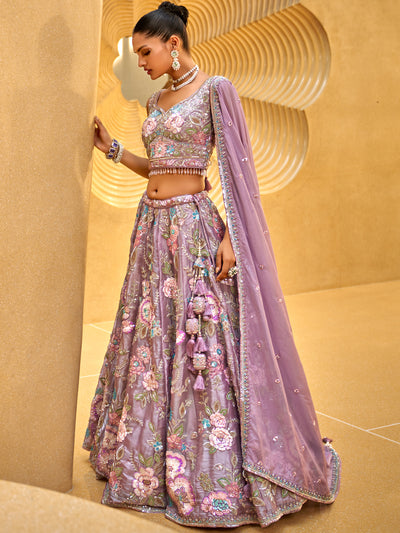 Lavender Organza Handwork Embroidered using Cutdana,Sequin & Thread Ready to Wear Lehenga choli