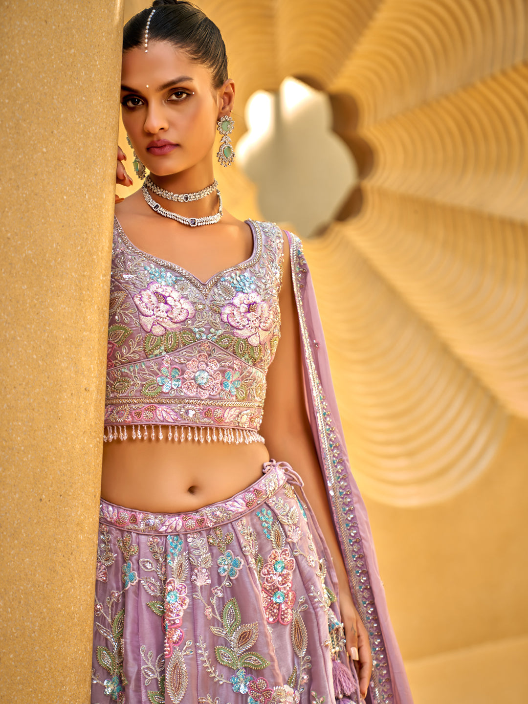 Lavender Organza Handwork Embroidered using Cutdana,Sequin & Thread Ready to Wear Lehenga choli