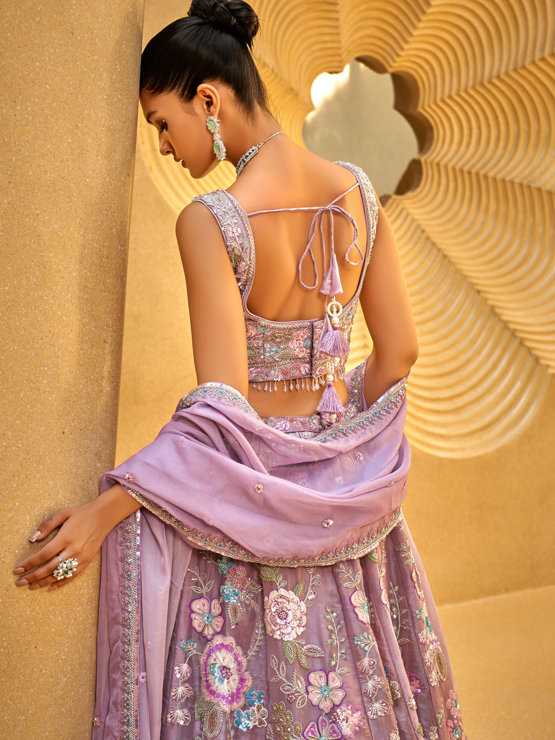 Lavender Organza Handwork Embroidered using Cutdana,Sequin & Thread Ready to Wear Lehenga choli