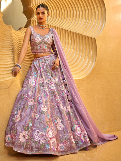 Lavender Organza Handwork Embroidered using Cutdana,Sequin & Thread Ready to Wear Lehenga choli