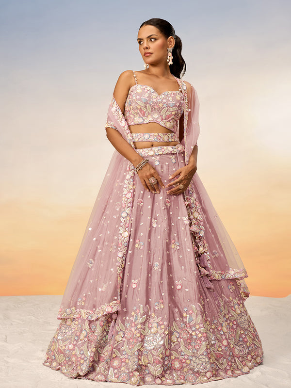 Multi Color Chiffon Embroidered using Sequins,Thread & Coding Semi-Stitched Lehenga choli