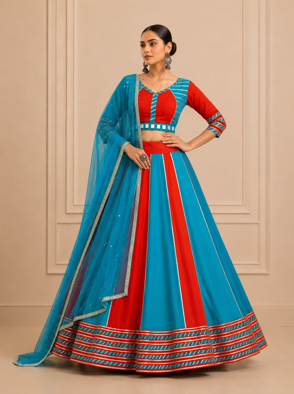 Sky Blue color Navratri Designer Ready To Wear Lehenga Set houseofpanchhi
