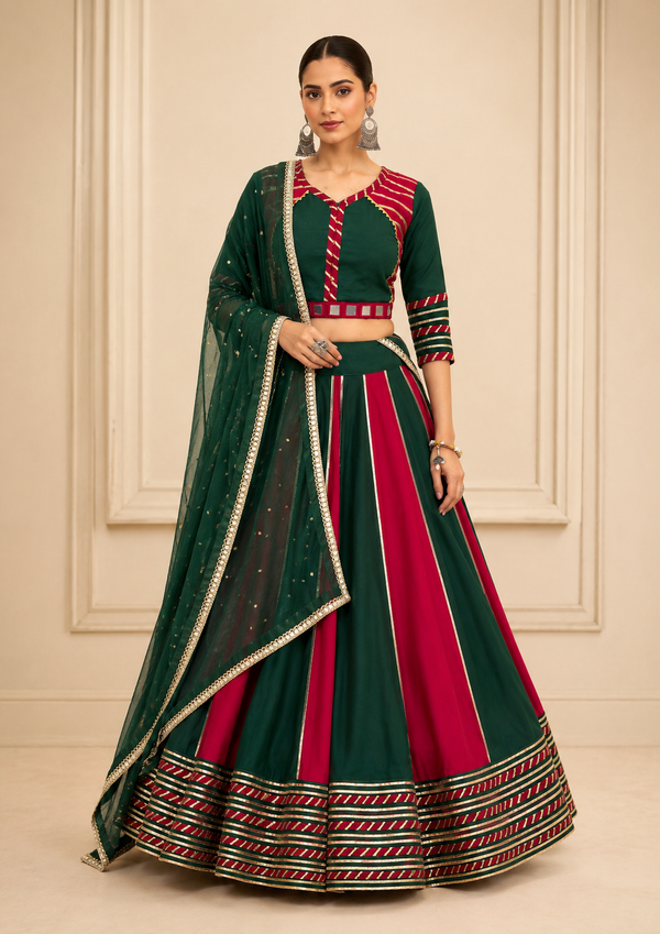 Bottle Green color Navratri Designer Ready To Wear Lehenga Set houseofpanchhi