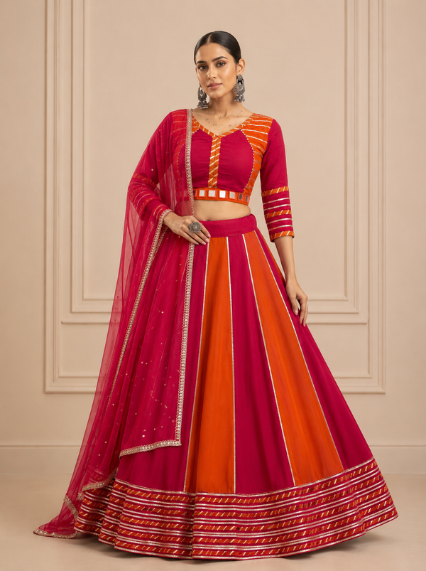 Rani & Orange color Navratri Designer Ready To Wear Lehenga Set houseofpanchhi