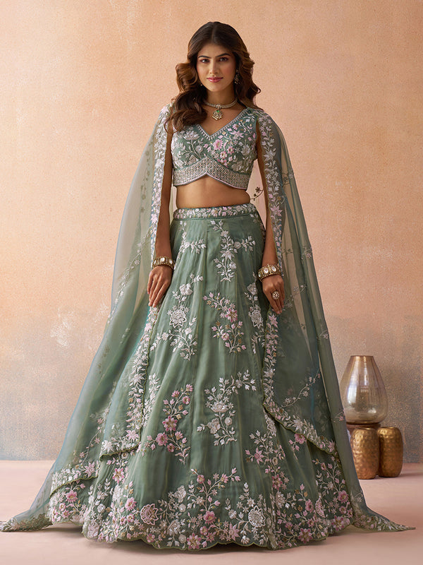 Tissue Beads & Sequins Embroidered Semi-Stitched Lehenga set House of Panchhi