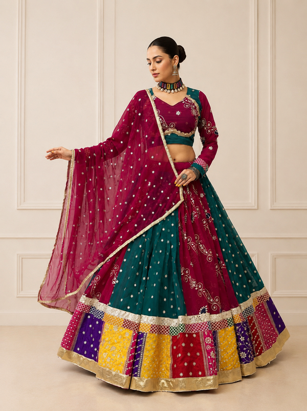 Maroon & Teal color Navratri Designer Ready To Wear Lehenga Set houseofpanchhi