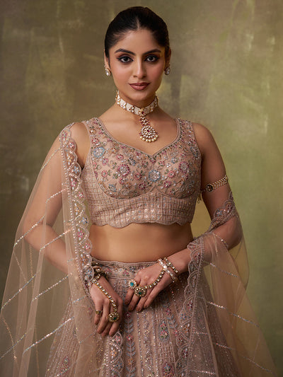 Net Fabric Sequins embroidery Semi-Stitched Lehenga & Unstitched Blouse With Dupatta House of Panchhi