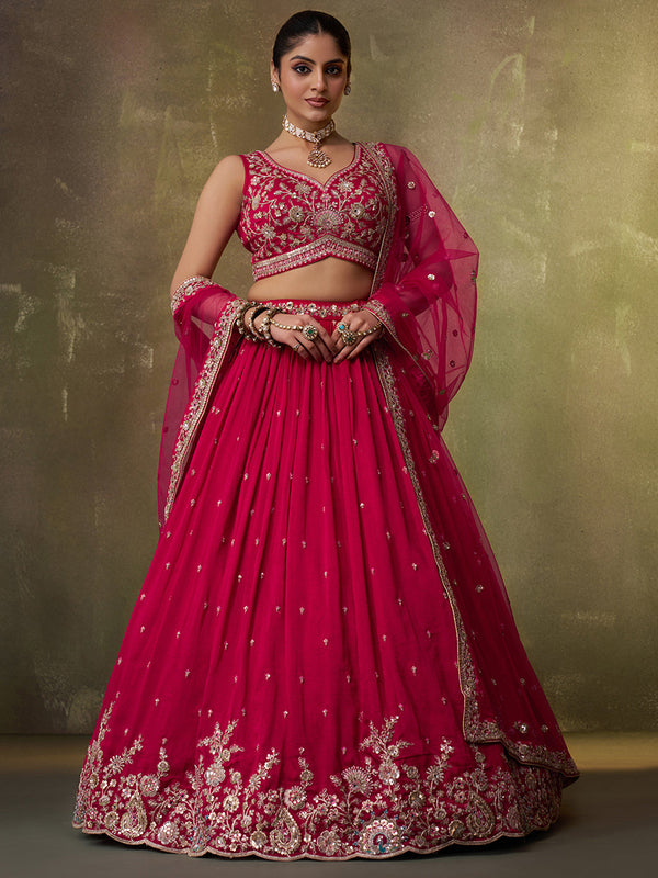 Georgette Fabric Sequins Thread & Embroidery Semi-Stitched Lehenga & Unstitched Blouse With Dupatta