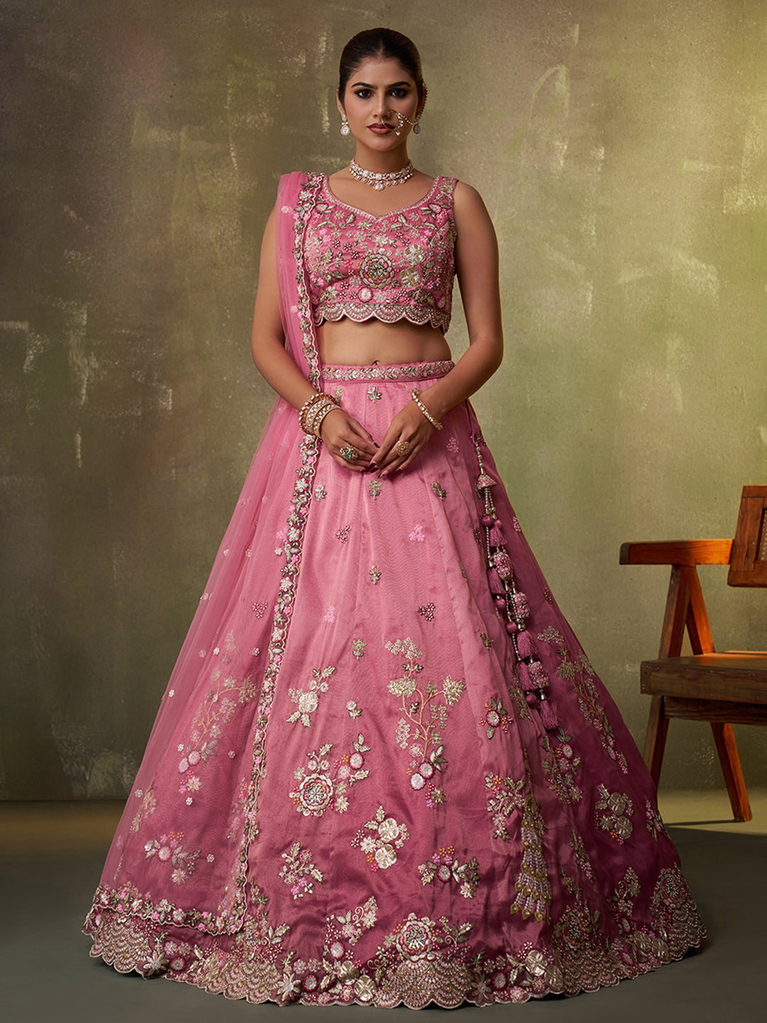 Tissue Fabric Sequins embroidery Semi-Stitched Lehenga & Unstitched Blouse With Dupatta House of Panchhi