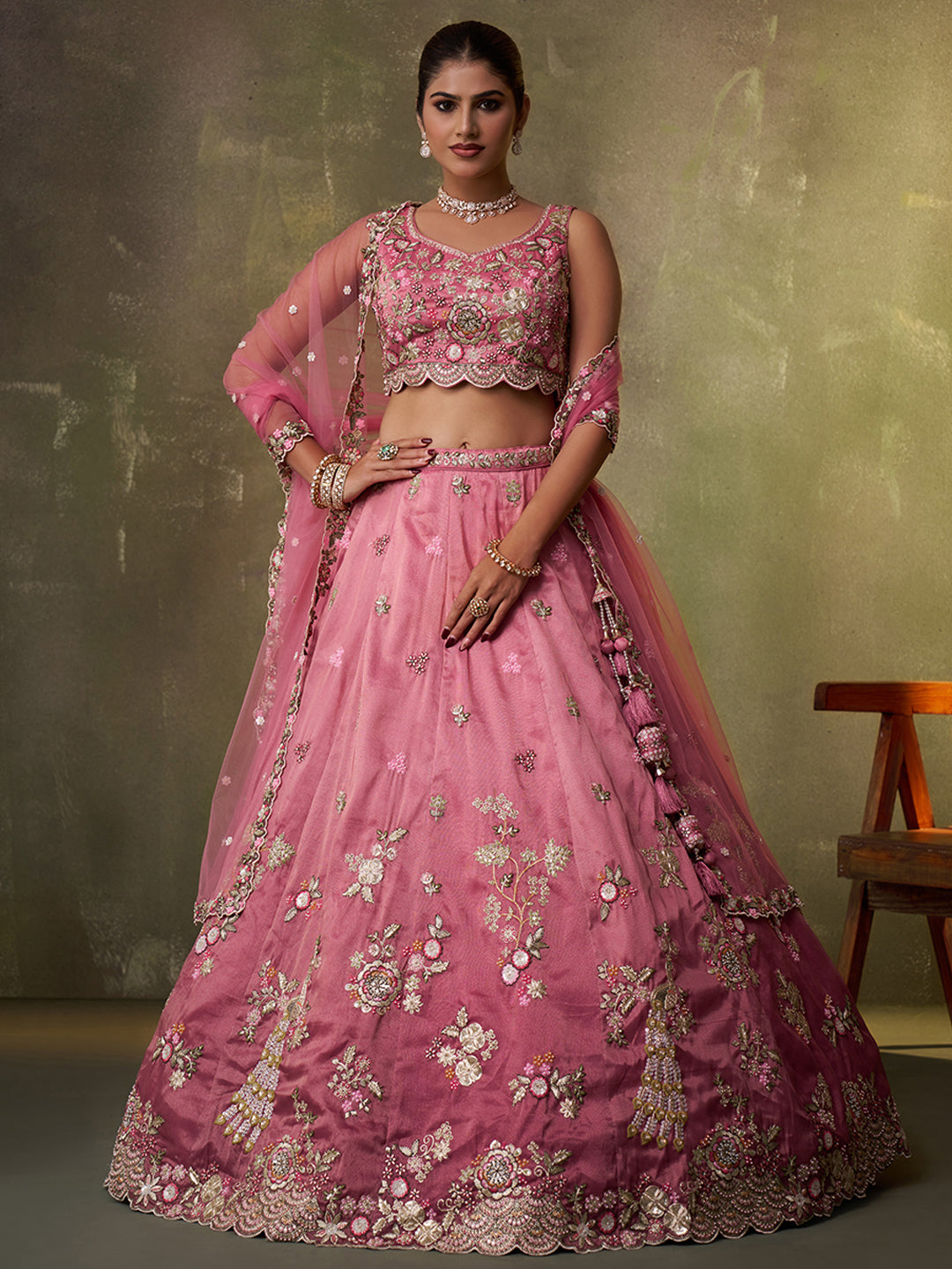 Tissue Fabric Sequins embroidery Semi-Stitched Lehenga & Unstitched Blouse With Dupatta House of Panchhi