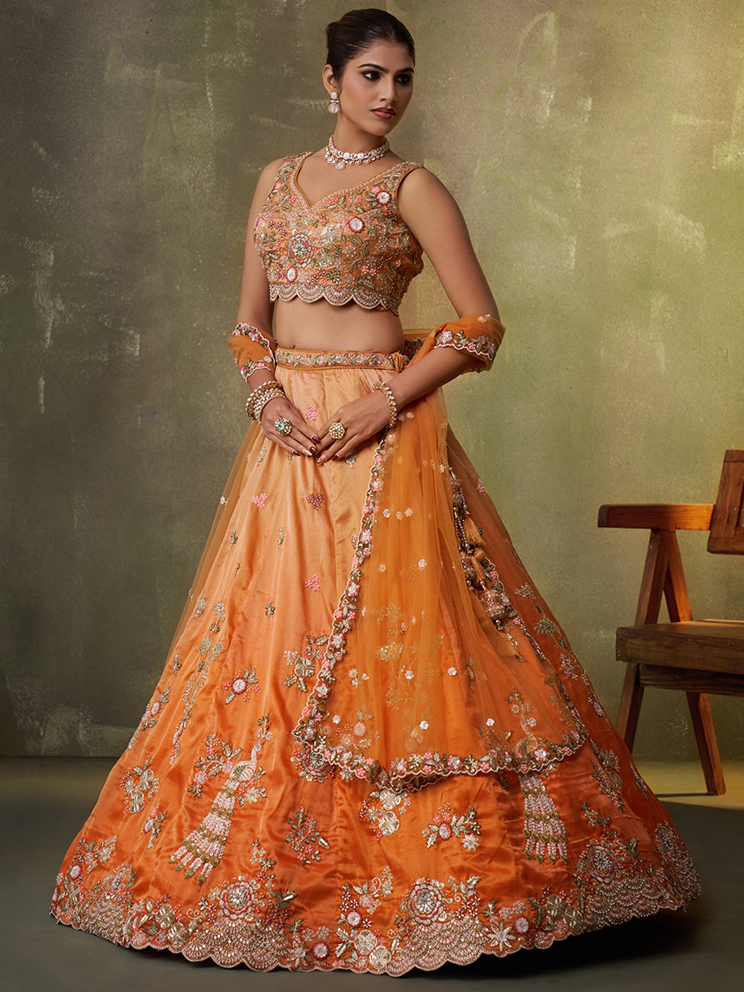 Tissue Fabric Sequins embroidery Semi-Stitched Lehenga & Unstitched Blouse With Dupatta House of Panchhi
