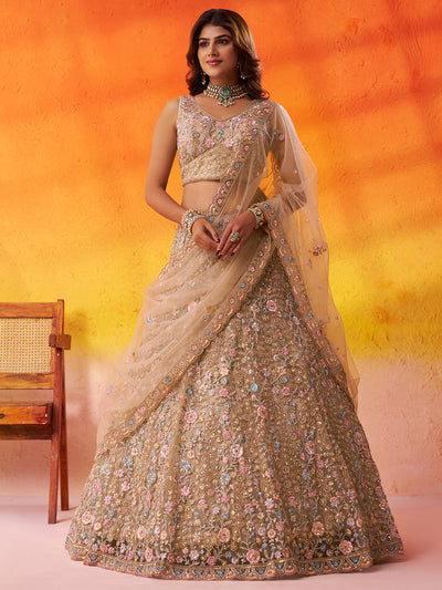 Net Fabric Sequins embroidery Semi-Stitched Lehenga & Unstitched Blouse With Dupatta House of Panchhi