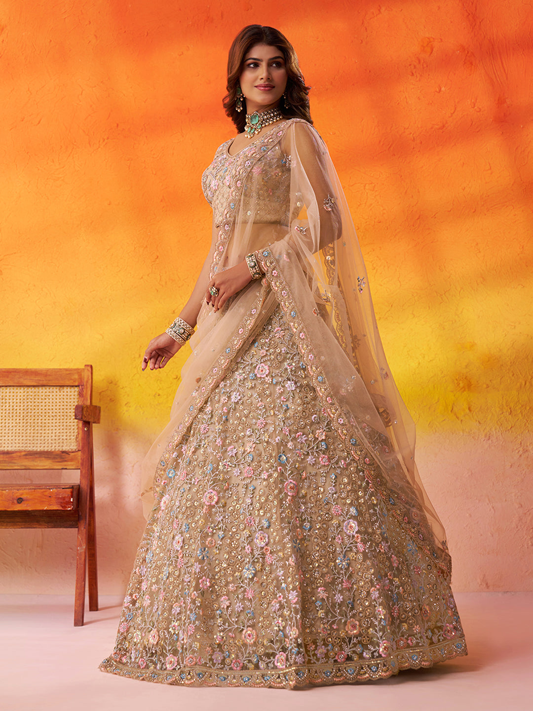 Net Fabric Sequins embroidery Semi-Stitched Lehenga & Unstitched Blouse With Dupatta House of Panchhi