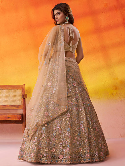 Net Fabric Sequins embroidery Semi-Stitched Lehenga & Unstitched Blouse With Dupatta House of Panchhi