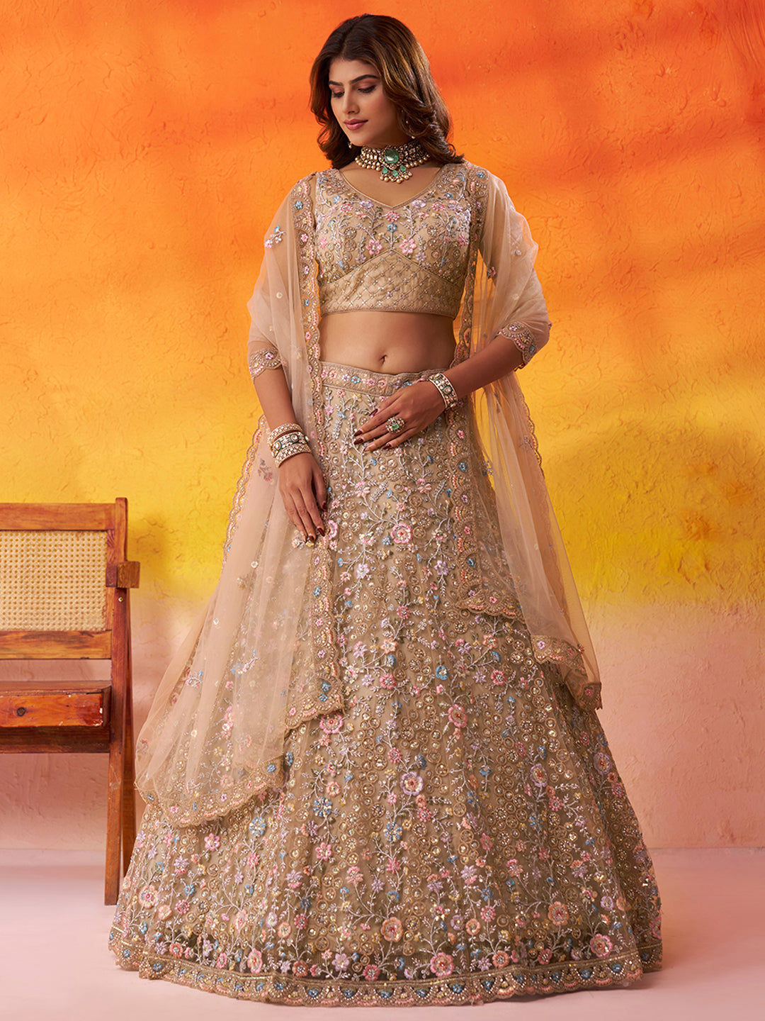 Net Fabric Sequins embroidery Semi-Stitched Lehenga & Unstitched Blouse With Dupatta House of Panchhi