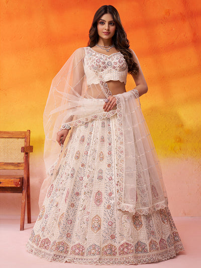 Net Fabric Sequins embroidery Semi-Stitched Lehenga & Unstitched Blouse With Dupatta House of Panchhi