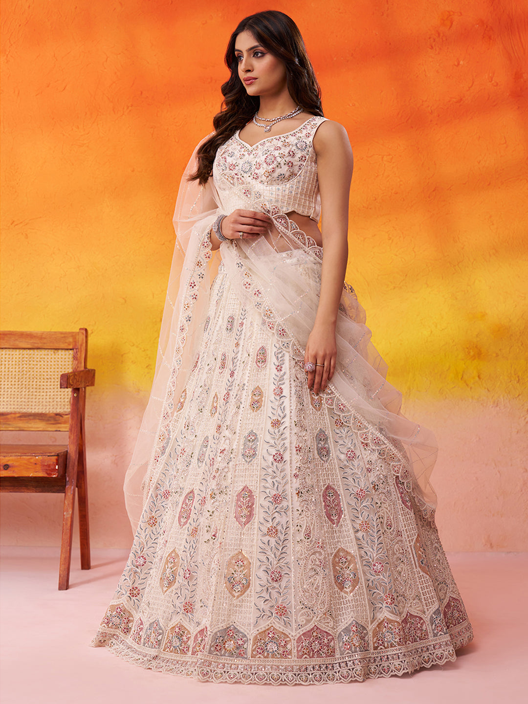 Net Fabric Sequins embroidery Semi-Stitched Lehenga & Unstitched Blouse With Dupatta House of Panchhi