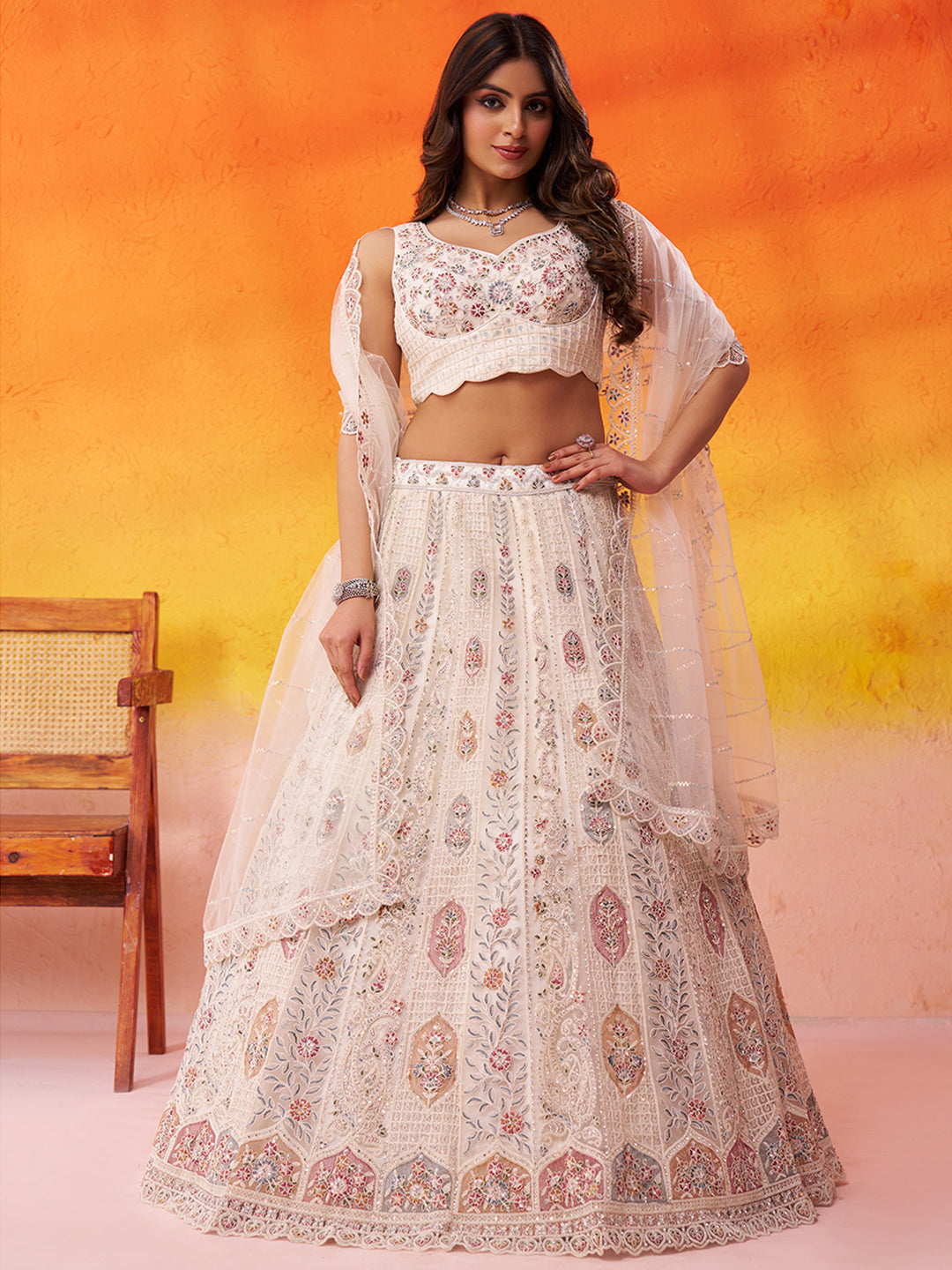 Net Fabric Sequins embroidery Semi-Stitched Lehenga & Unstitched Blouse With Dupatta House of Panchhi