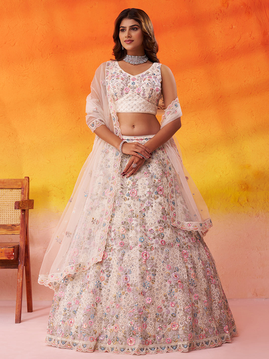 Net Fabric Sequins embroidery Semi-Stitched Lehenga & Unstitched Blouse With Dupatta House of Panchhi