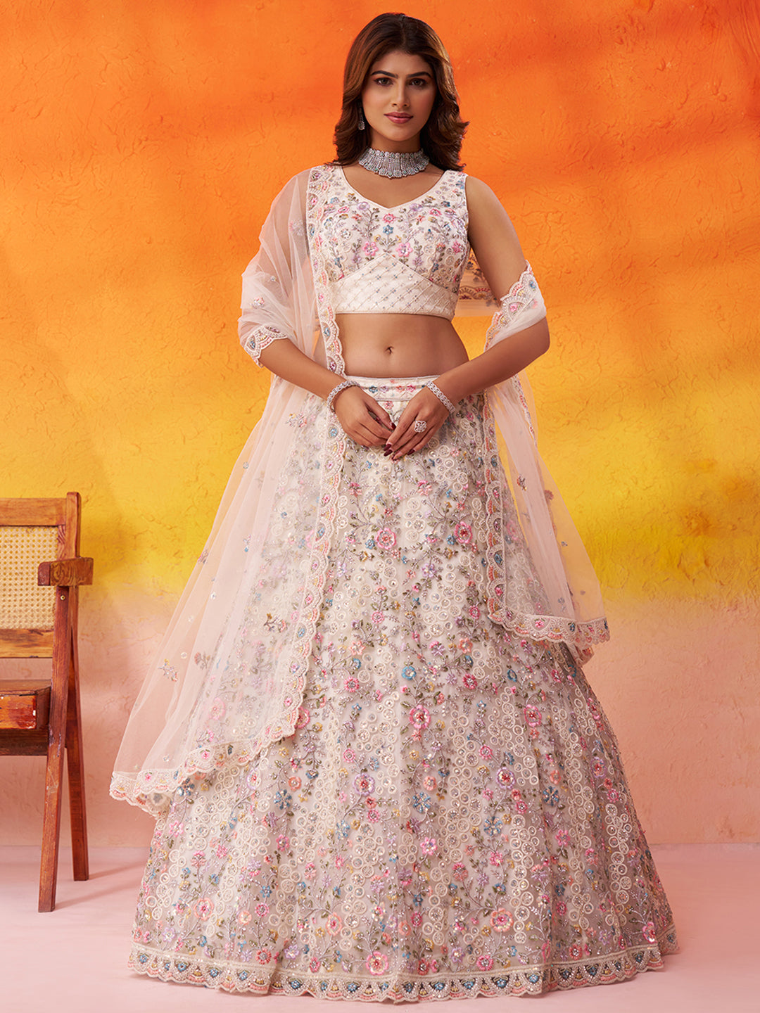Net Fabric Sequins embroidery Semi-Stitched Lehenga & Unstitched Blouse With Dupatta House of Panchhi
