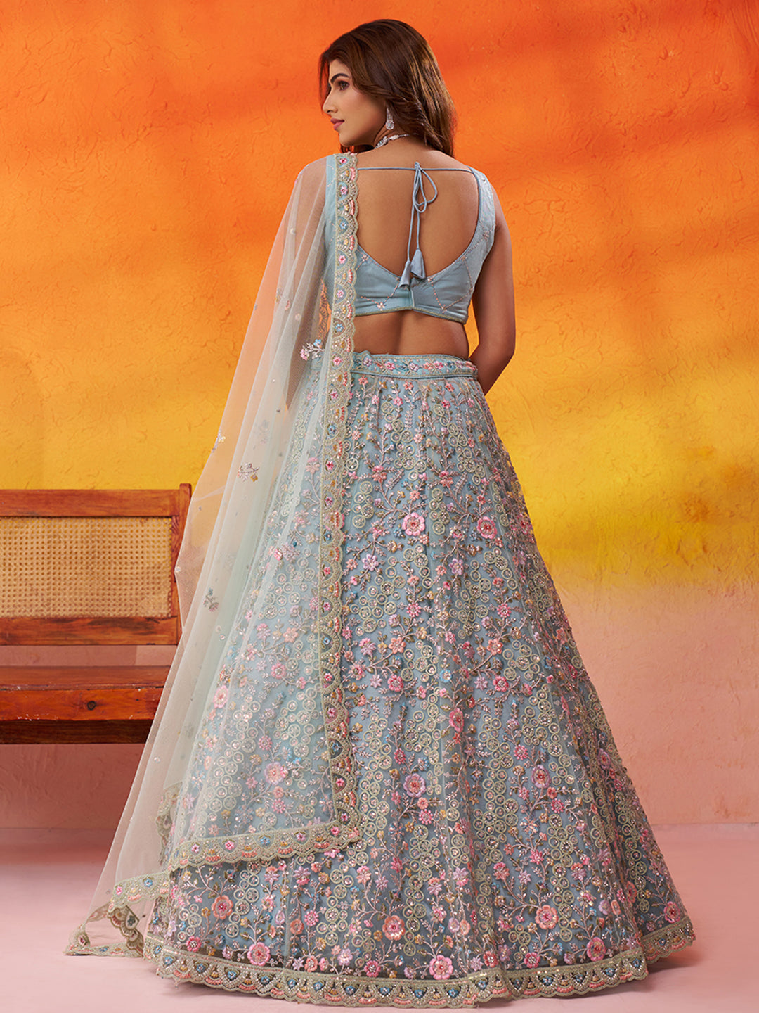 Net Fabric Sequins embroidery Semi-Stitched Lehenga & Unstitched Blouse With Dupatta House of Panchhi
