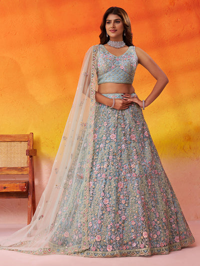 Net Fabric Sequins embroidery Semi-Stitched Lehenga & Unstitched Blouse With Dupatta House of Panchhi