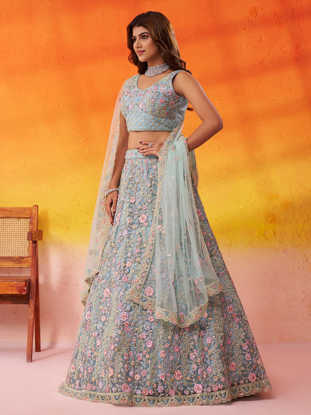 Net Fabric Sequins embroidery Semi-Stitched Lehenga & Unstitched Blouse With Dupatta House of Panchhi
