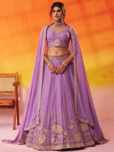 Pink- Tissue Silk Fabric Sequins embroidery Semi-Stitched Lehenga & Unstitched Blouse With Dupatta House of Panchhi