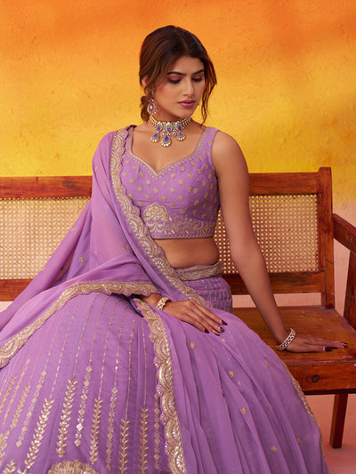 Pink- Tissue Silk Fabric Sequins embroidery Semi-Stitched Lehenga & Unstitched Blouse With Dupatta House of Panchhi