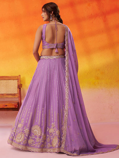 Pink- Tissue Silk Fabric Sequins embroidery Semi-Stitched Lehenga & Unstitched Blouse With Dupatta House of Panchhi