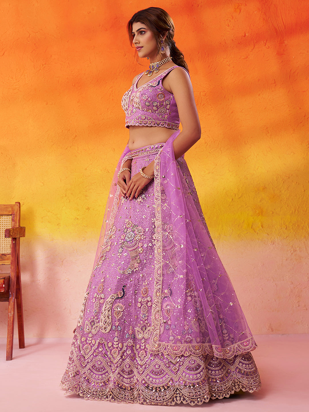 Net Fabric Sequins embroidery Semi-Stitched Lehenga & Unstitched Blouse With Dupatta House of Panchhi