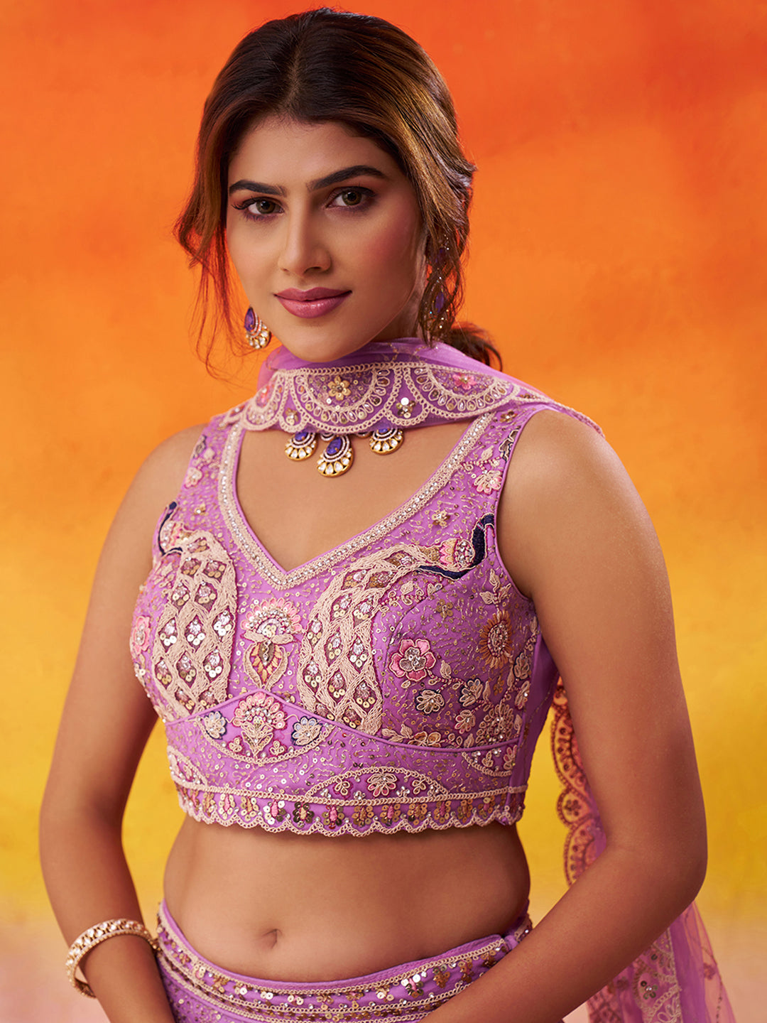 Net Fabric Sequins embroidery Semi-Stitched Lehenga & Unstitched Blouse With Dupatta House of Panchhi