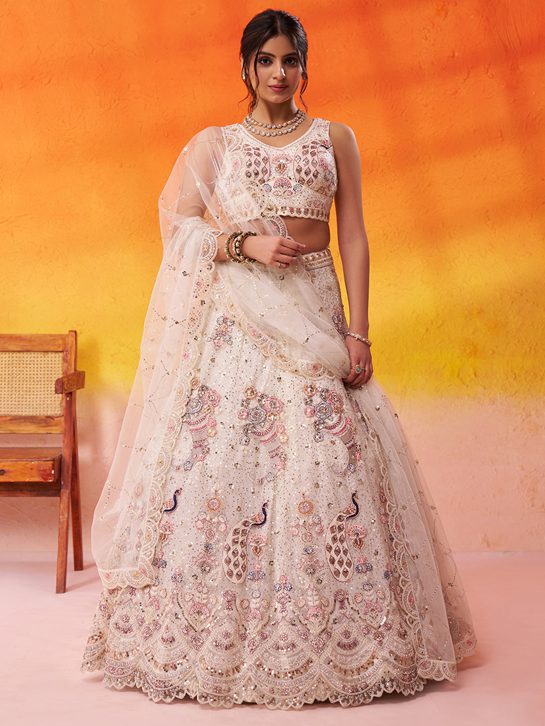Net Fabric Sequins embroidery Semi-Stitched Lehenga & Unstitched Blouse With Dupatta House of Panchhi