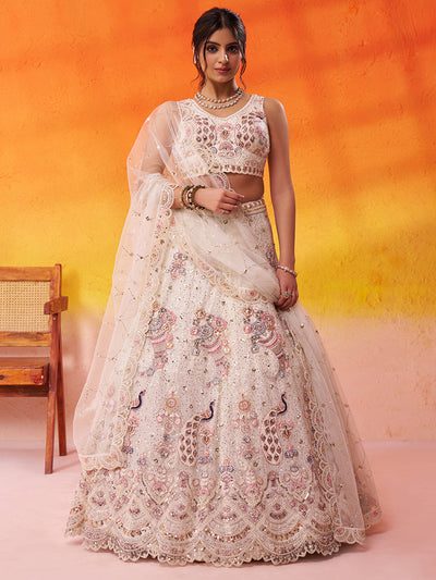 Net Fabric Sequins embroidery Semi-Stitched Lehenga & Unstitched Blouse With Dupatta House of Panchhi