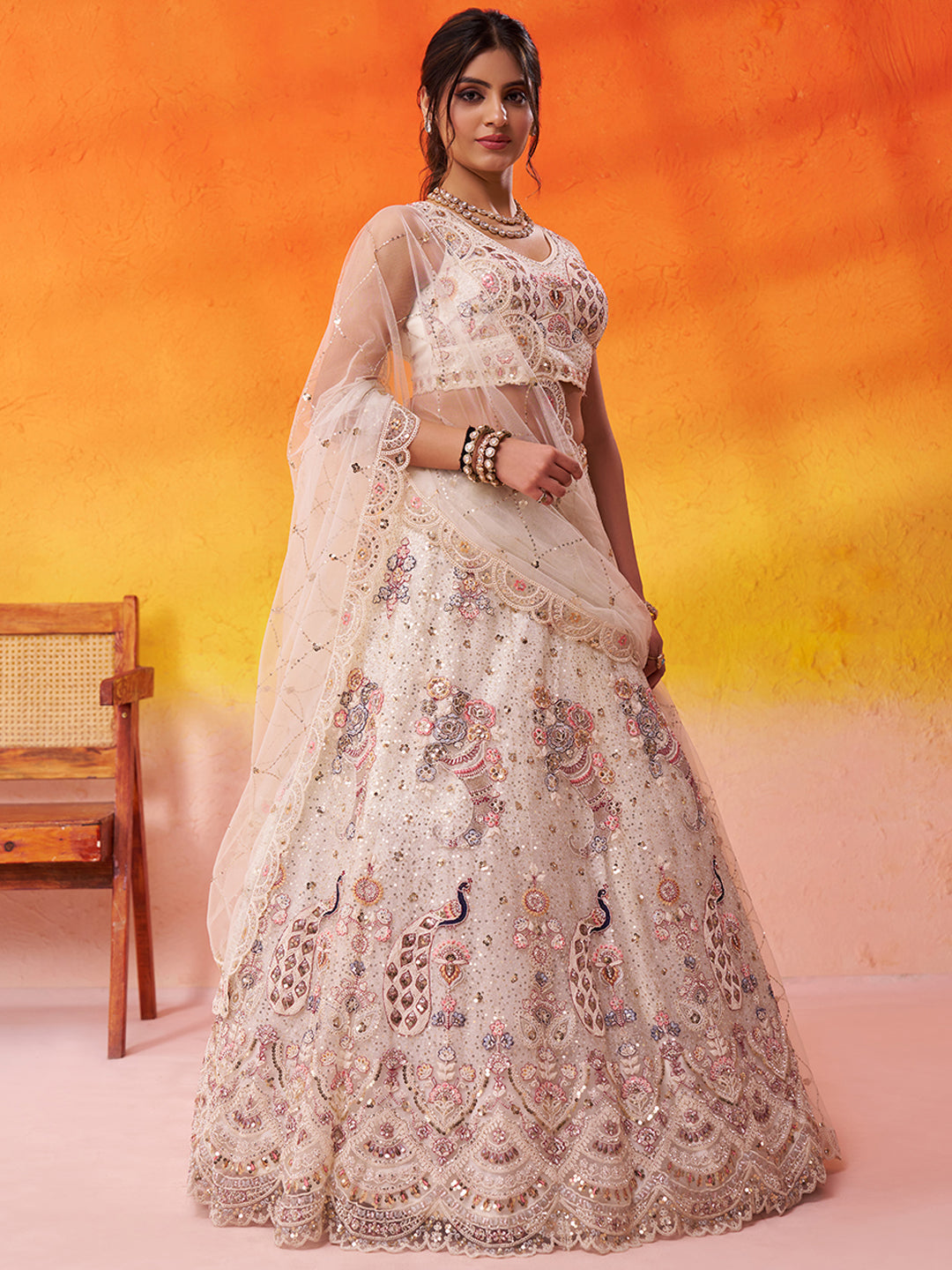 Net Fabric Sequins embroidery Semi-Stitched Lehenga & Unstitched Blouse With Dupatta House of Panchhi