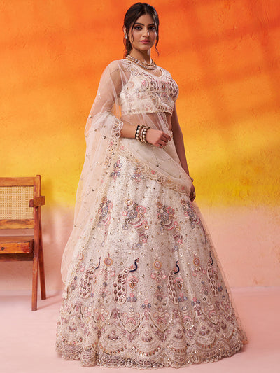 Net Fabric Sequins embroidery Semi-Stitched Lehenga & Unstitched Blouse With Dupatta House of Panchhi